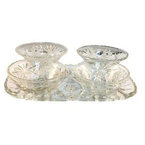 Vintage Serving Dish & 4 Matching Bowls Set Anchor Hocking Star of David Clear P